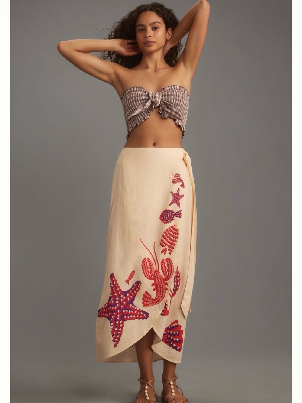 FARM Rio Cream Wrap Skirt with Pink and Purple Shell Print - Picture 3 of 7